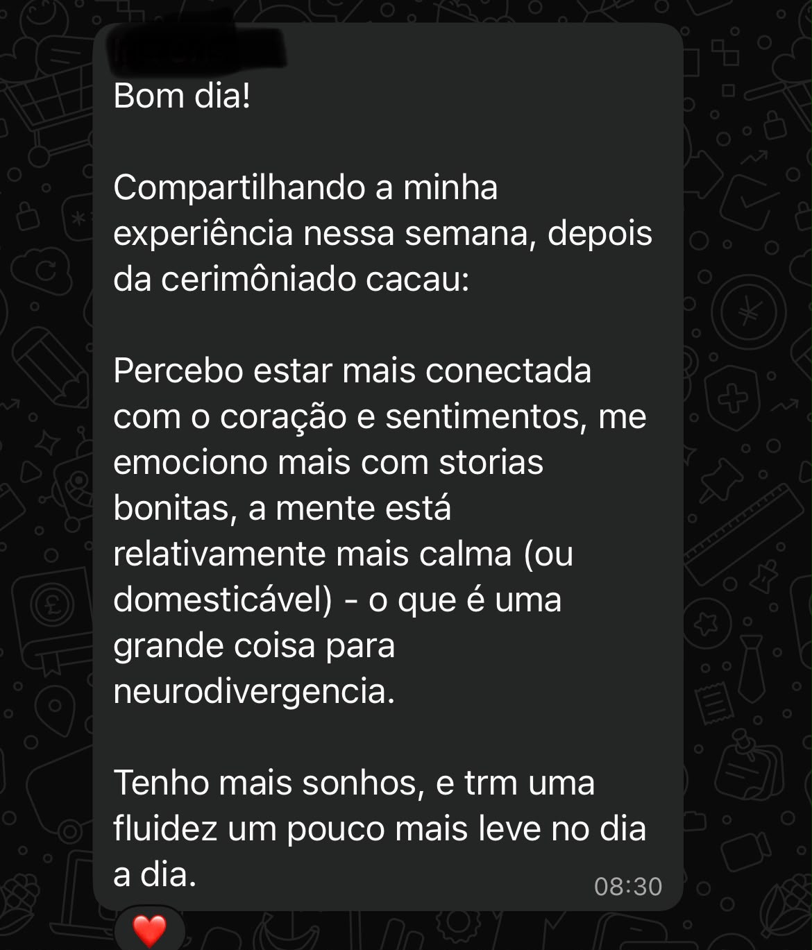 Depoimento original recebido pelo WhatsApp